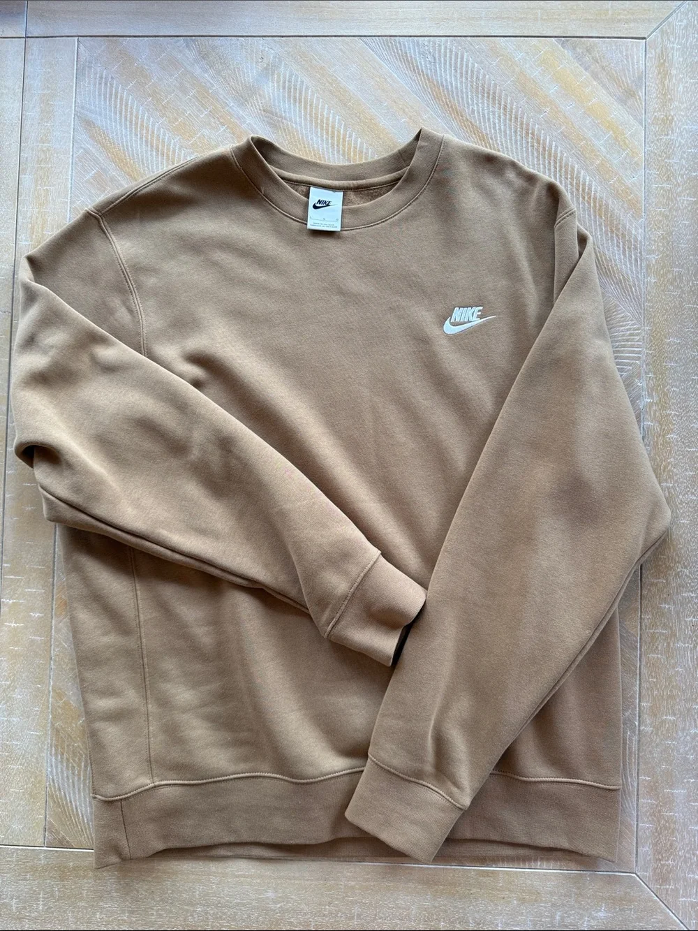 Nike Men’s Crewneck Sweatshirt in Camel Brown with White Logo